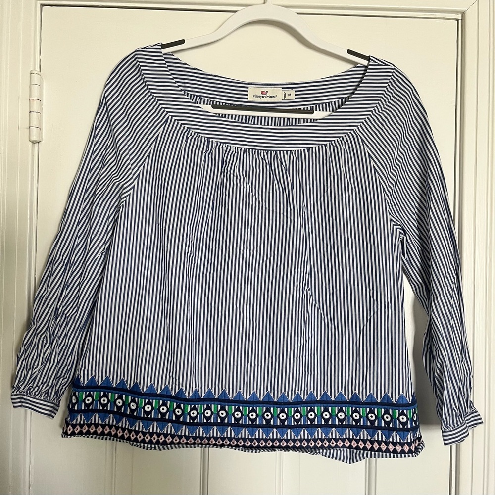 Vineyard Vines Striped Blue and White Women's Top